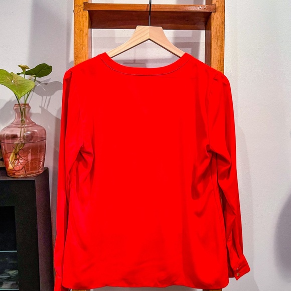 Calvin Klein SZ S Orange Long Sleeve Blouse W/ Navy Piping! - Picture 7 of 7